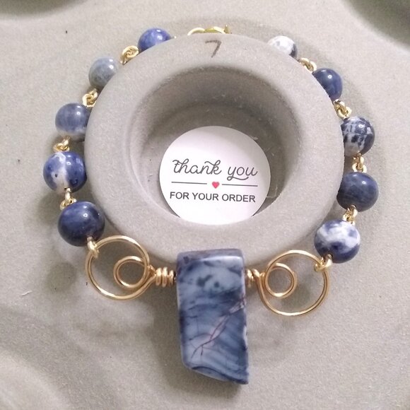 Wire Wrapped Blue Sodalite Bracelet - Handmade - Unique - One-of-a-kind! Fits 7" - Picture 10 of 12